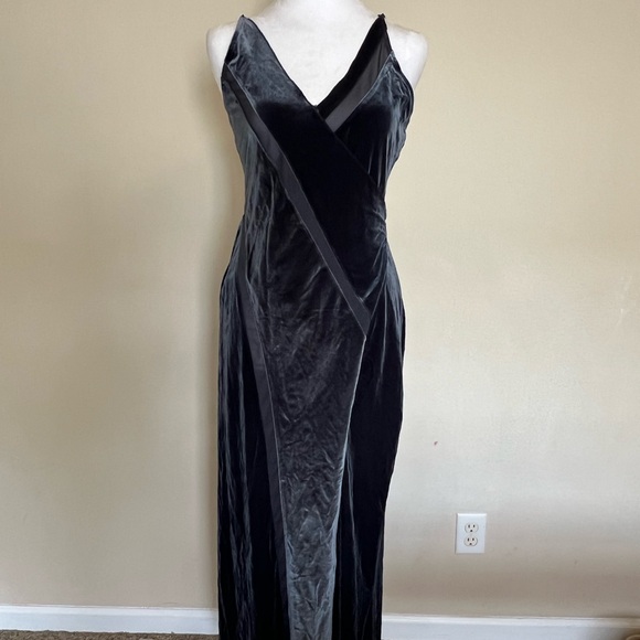 FREE PEOPLE Charcoal Gray Spliced Stretch Velvet Slip Maxi Dress - Picture 4 of 10